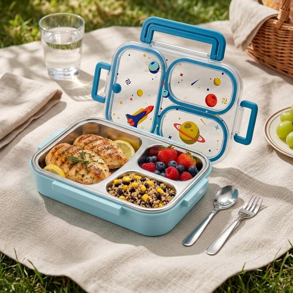 Food Storage Dividers - 900ML Cute 304 Stainless Steel Divided