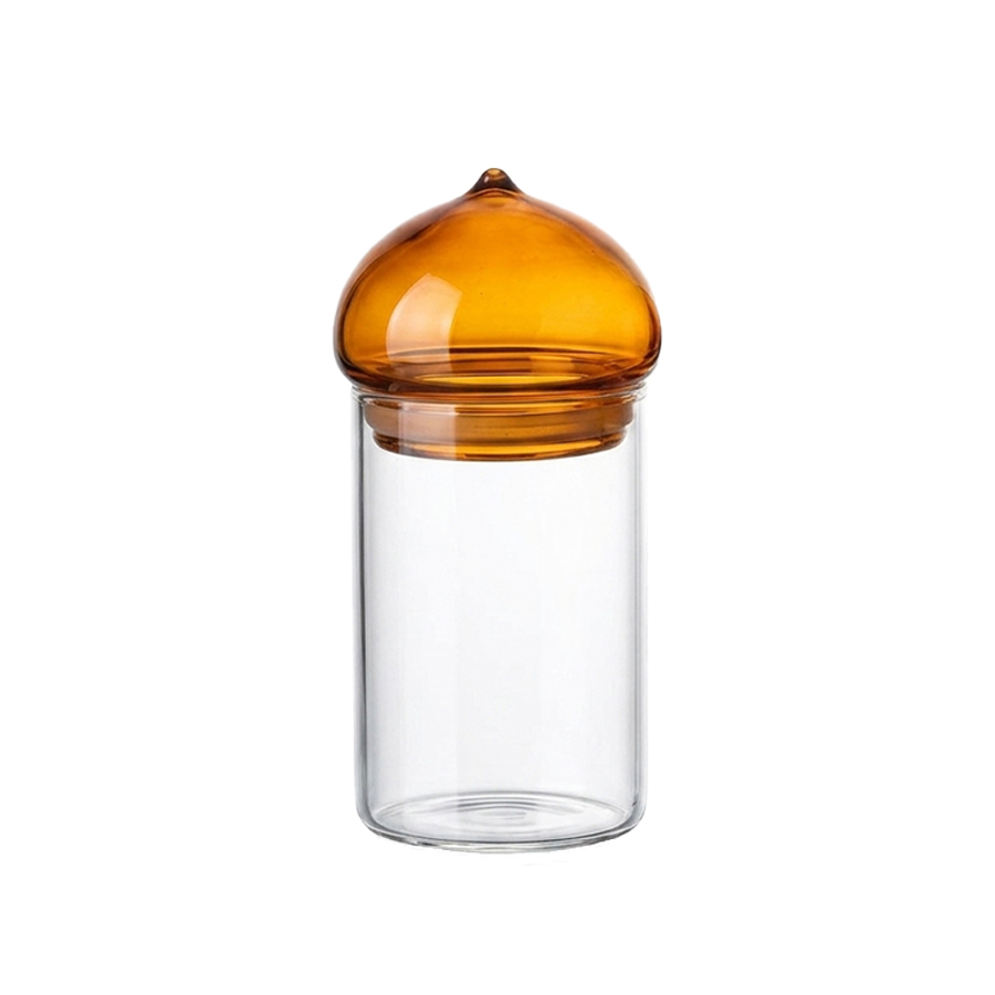 Food Storage Jar Glass - Amber Lid Glass Storage Jar, High