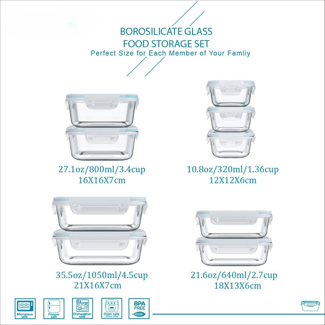 18 Piece Glass Food Storage Co - огляд і ціна Food Storage Glass Container Set