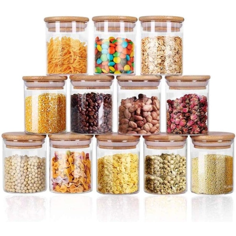 12 Glass Jars Set with Bamboo  - огляд і ціна Food Storage Glass Container Set
