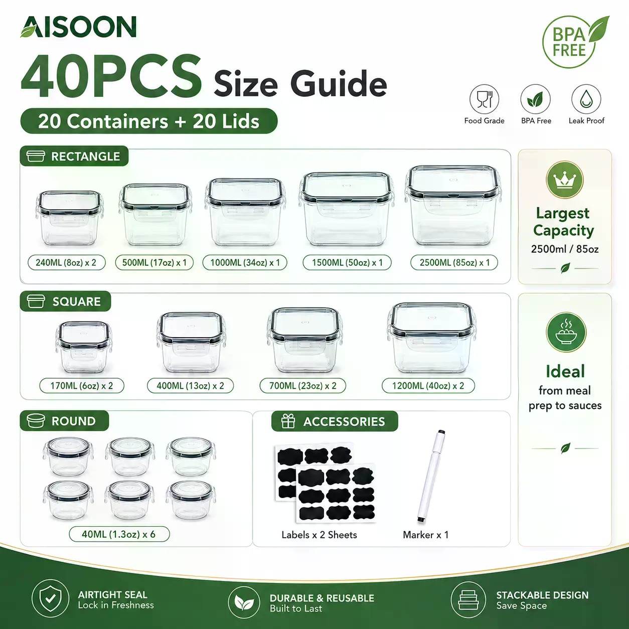 40 PCS Extra Large 85oz Silico - огляд і ціна Food Storage Home