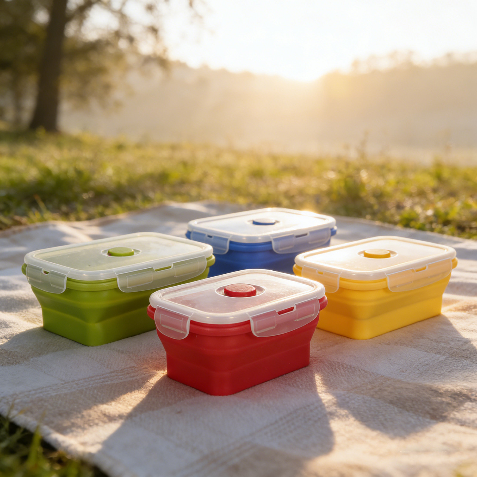 4Pcs Foldable Silicone Lunch B - огляд і ціна Food Storage Containers Plastic Box