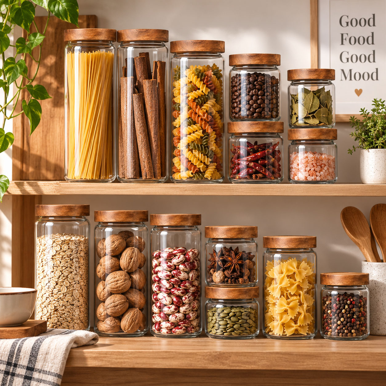 1pcs Wood Lid Orgnizer Glass A - огляд і ціна Food Storage Glass Container Set