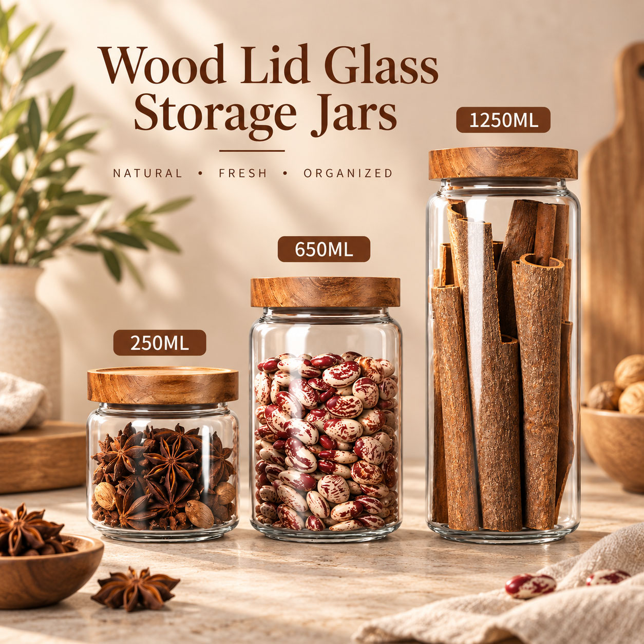 1pcs Wood Lid Orgnizer Glass A - огляд і ціна Food Storage Glass Container Set