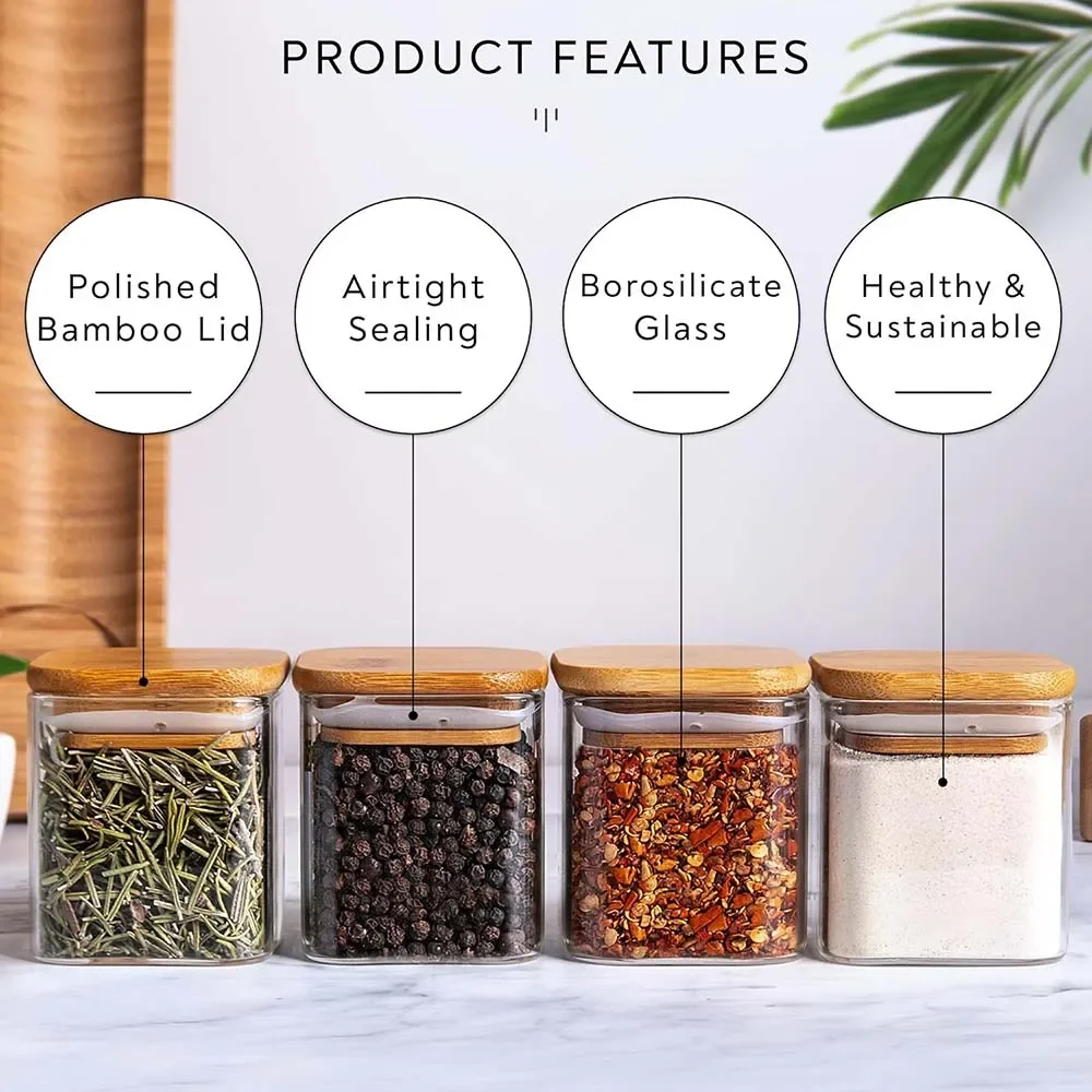 5oz Square Spice Jars with Bam - огляд і ціна Food Storage Glass Container Set