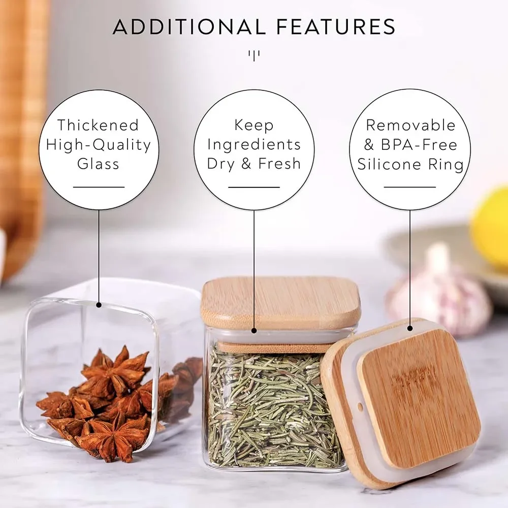 5oz Square Spice Jars with Bam - огляд і ціна Food Storage Glass Container Set